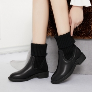 爆款2025秋冬马丁靴真皮厚底毛线短靴针织中筒靴加绒粗跟女袜靴子靴